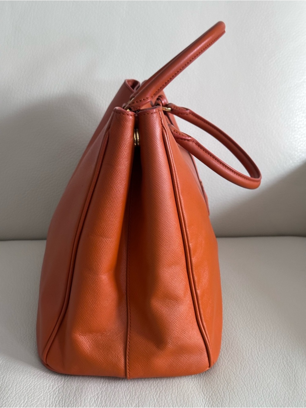PRADA Saffiano Lux Leather Tote Bag in Papaya Orange - Picture 11 of 12